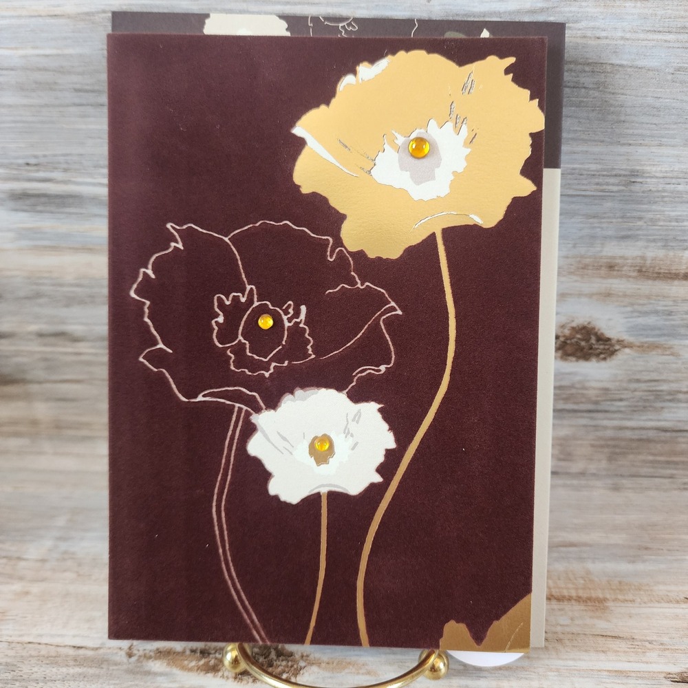 Papyrus Golden Poppy II Greeting Card Kate Knight Gem Accents Blank Inside